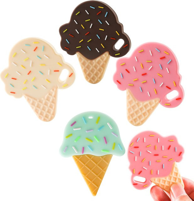 Silikon Baby Beißring Eis Design mit Rasselfunktion für Säuglinge ab 0 Monaten, Weiß/Bunt - Bild 1