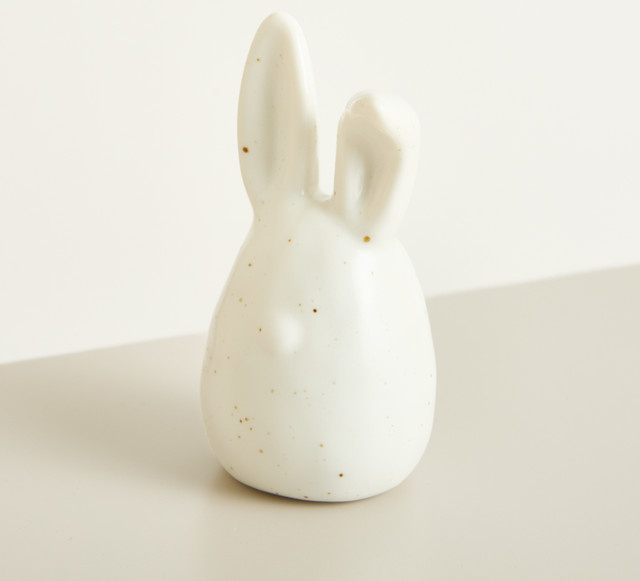 Deko Keramik Hase von BLUME2000 in Weiß gesprenkelt mit geknicktem Ohr für Ostern, Höhe: 7,0 cm - Bild 1