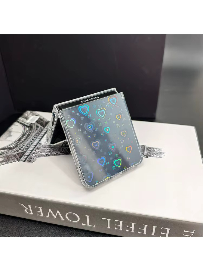 Holografische Handyhülle mit Liebesmuster-Design für Samsung Z Flip 7 und Samsung Z Flip 8, transparent, stoßfestes Hart-PC-Gehäuse - Bild 3