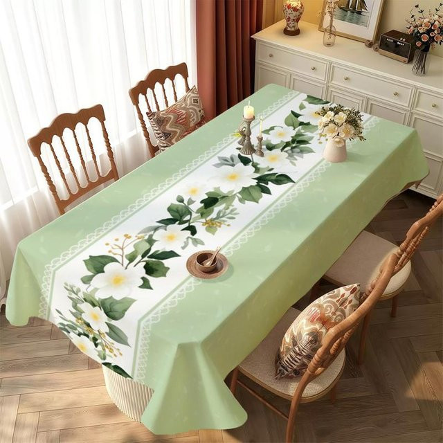 JMG Household Supplies Rechteckige Tischdecke mit floralem Blumenmuster in Grün und Weiß, B/B: 90 x 140 cm - Bild 1