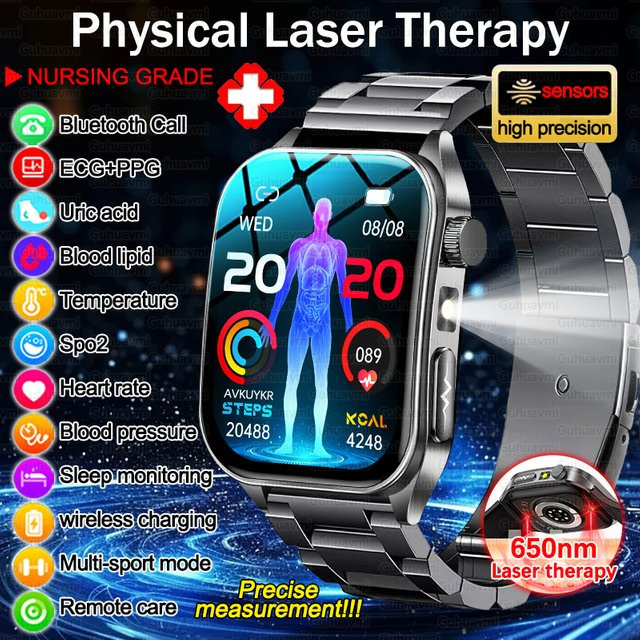 GUHUAVMI Smartwatch für Herren mit Laser-Therapie, EKG und Gesundheitsüberwachung in Blau - Bild 1