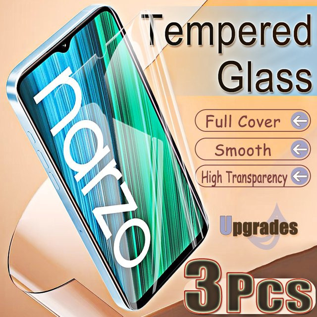 3er-Set gehärtetes Glas als Displayschutz für Realme Narzo 50A und 50E, transparent, 9H Härtegrad mit Fingerabdruck-Entsperrung und Anti-Explosions-Schutz - Bild 1