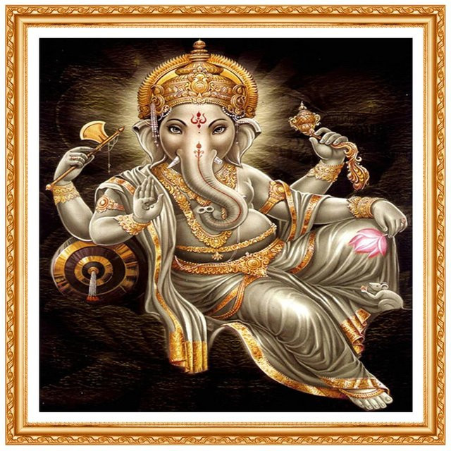FIYO 5D-Diamant-Stickerei Buddha-Bild mit Ganesha-Muster in Multicolour, Breite: 50 cm, Höhe: 50 cm - Bild 1