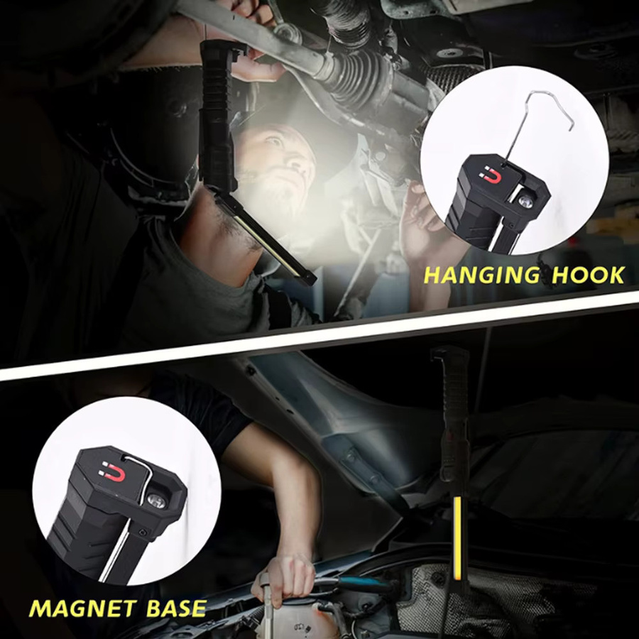 XIWANGFIRE Wiederaufladbarer LED-Arbeitsscheinwerfer mit COB-Licht, zusammenklappbare Taschenlampe mit Magnetfuß und 360 Grad Drehung in Schwarz - Bild 3