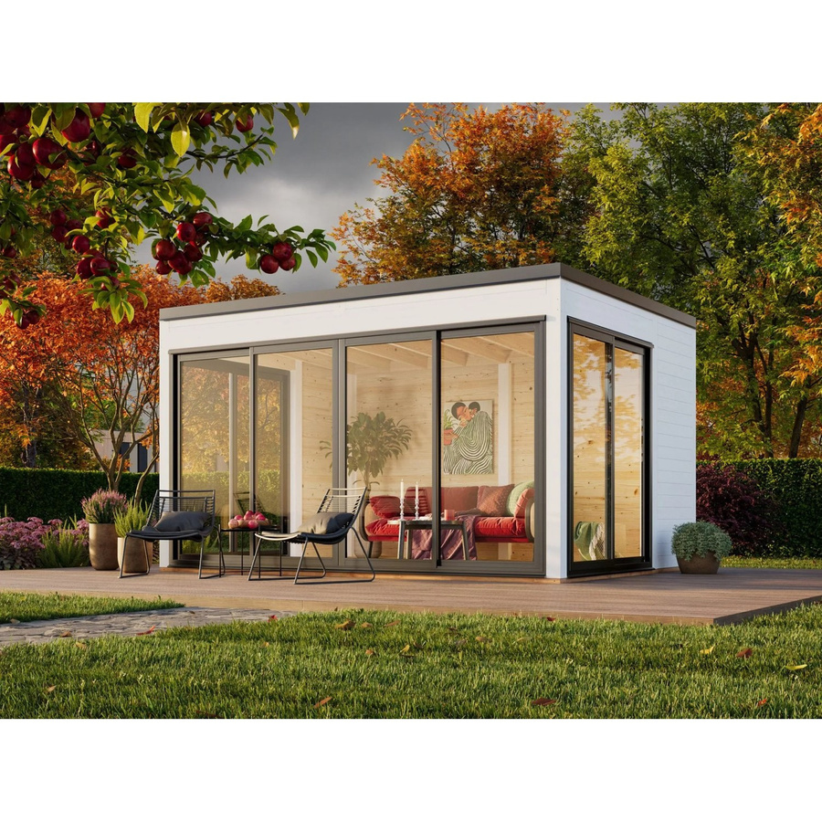 Palmako Gartenhaus Serena Slide Plus aus Fichtenholz mit Pultdach in Weiß, B/T: 420 x 320 cm - Bild 2