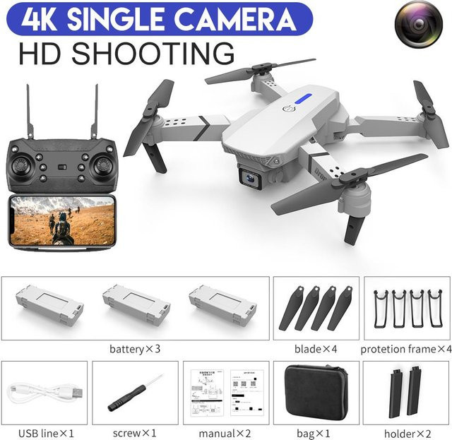 PRISMA RC-Drohne 4K Weitwinkel Quadcopter mit Dual-Kamera, optischer Fluss Positionierung und WiFi FPV, faltbar, Grau - Bild 1