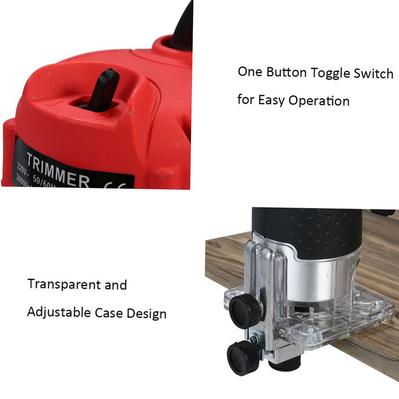 Aimo Kantenfräse mit 800 W und 30000 U/min, elektrischer Trimmer für Holz und Laminat mit transparenter Basis und Kantenführung, Rot - Bild 10