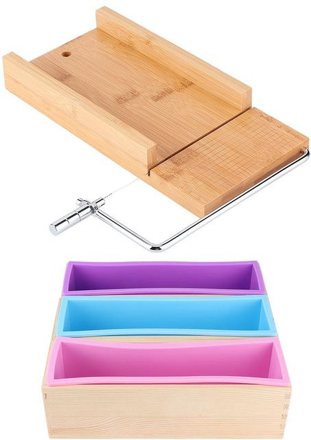 Aimo DIY Seifenherstellungs-Set mit Silikonform, Holzbox und manuellem Seifenschneider mit Skala, rechteckig, Mehrfarbig, 1200ml - Bild 1