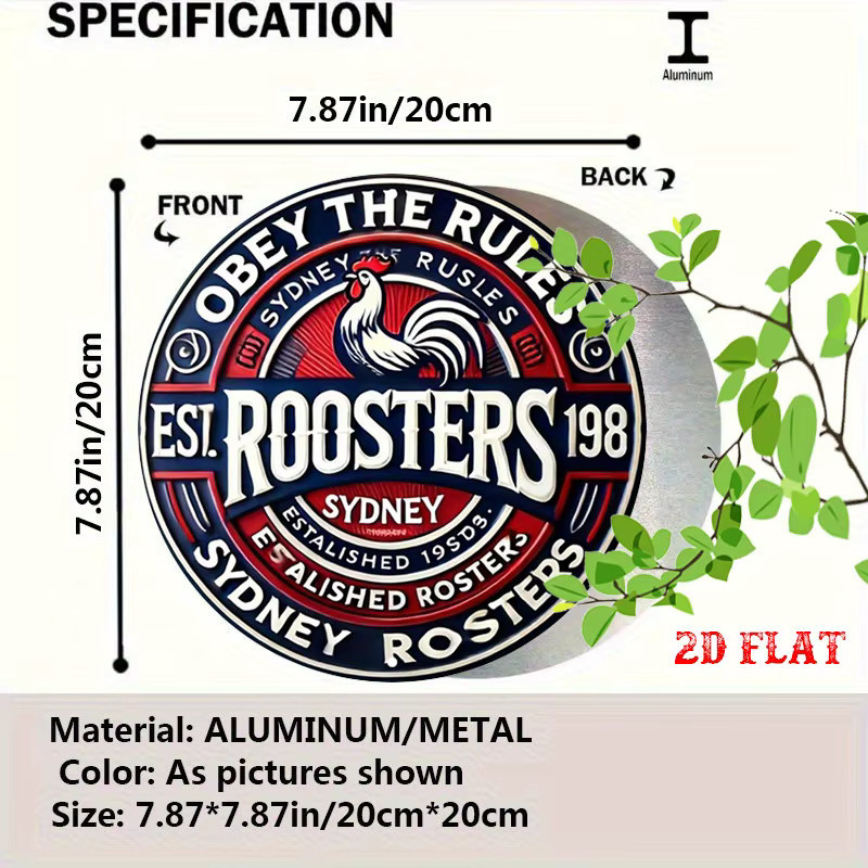 Potdemiel Sydney Roosters Rugby Team Rundes Aluminiumschild in Rot mit Hahn-Maskottchen, Durchmesser: 20 cm - Bild 2