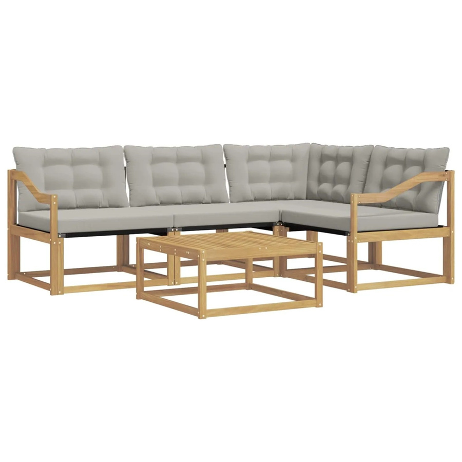 vidaXL Outdoor-Sofagarnitur aus Akazienholz in L-Form mit Textilene-Polstern und Kissen, Weiß und Grau, B/T/H: 79 x 79 x 37 cm - Bild 2