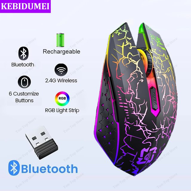 Kebidumei RGB Gaming Maus mit Bluetooth und 2,4G Funk, ergonomische kabellose Maus mit 1600 DPI und 6 Stummen Tasten in Weiß für MacBook, Tablet und Laptop - Bild 1