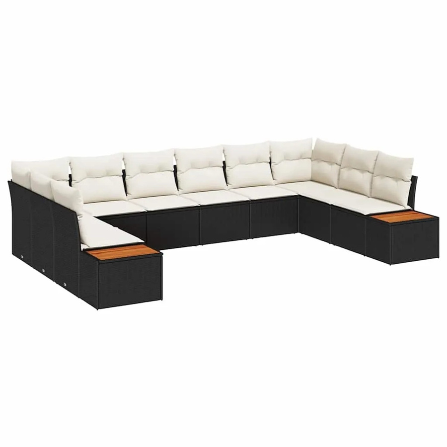vidaXL Garten-Sofa-Set aus Poly Rattan in Schwarz mit 10-teiliger Polstergarnitur in U-Form - Bild 2
