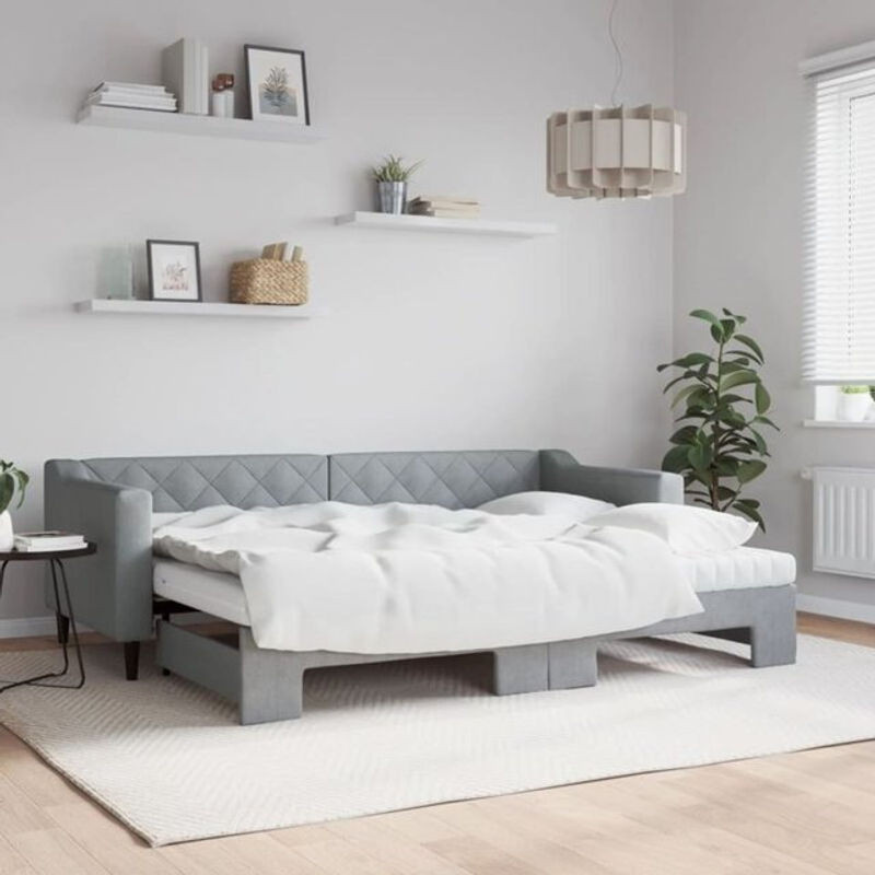 Ausziehbares Tagesbett mit Matratze von Vidaxl in Grau aus Stoff und Metall, B/T/H: 200 x 80 x 67 cm - Bild 1