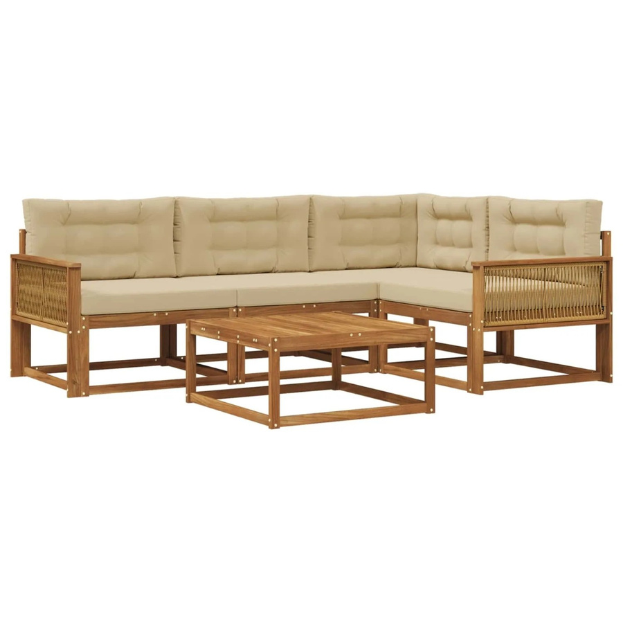 vidaXL Outdoor-Sofagarnitur in L-Form aus Akazienholz mit 5 Kissen in Natur und Beige - Bild 2