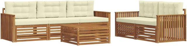 vidaXL Outdoor-Sofagarnitur 6-teilig aus Akazienholz mit Kissen in Natur und Creme - Bild 1