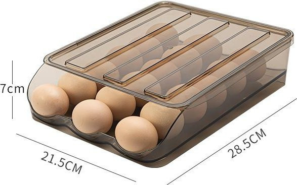 Yiran Furniture Eieraufbewahrungsbox für den Kühlschrank, mehrschichtiger Eier-Organizer mit Rollschublade aus PET, beige - Bild 1