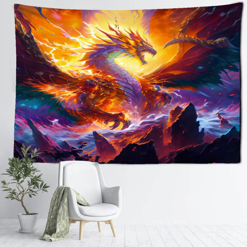 Peak Fire Dragon Wandteppich mit abstraktem Tier-Motiv in mehrfarbig, Bohemian-Stil, B: 230 cm, H: 180 cm - Bild 2