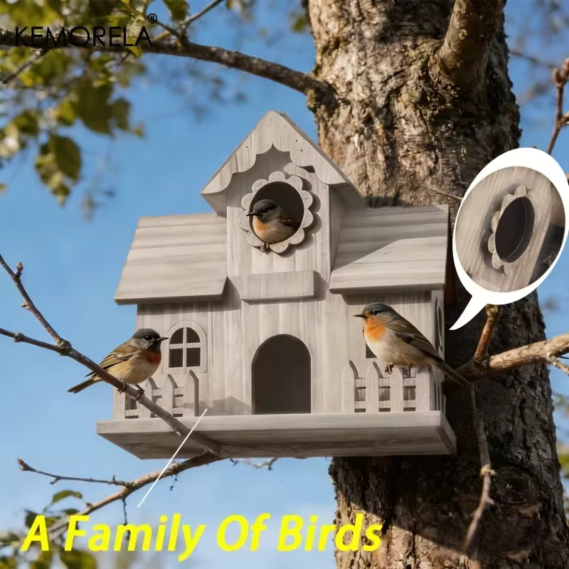 Kemorela Hängendes Vogelhaus aus Holz in Braun für Kolibris, Kardinäle und Blaumeisen - Bild 2