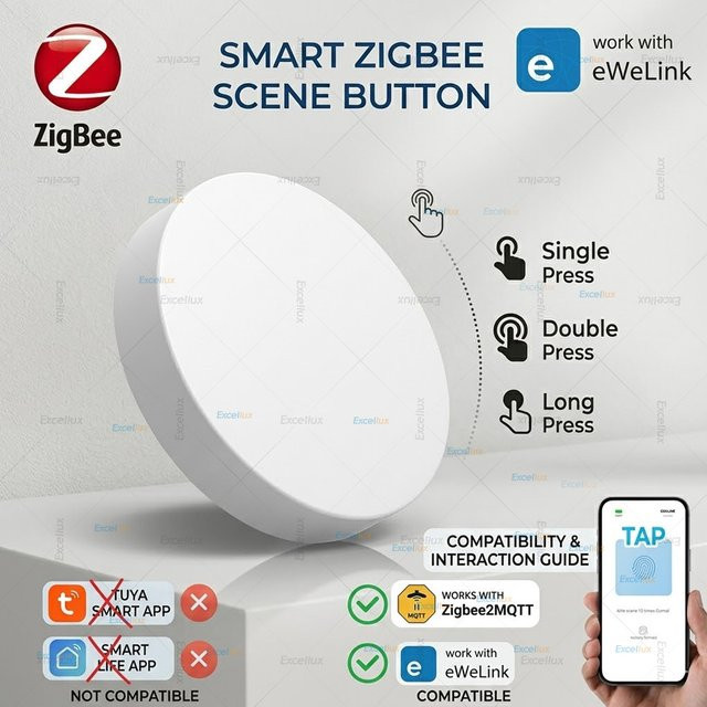 Ewelink Smarter Zigbee-Szenenschalter als kabelloser Druckknopf in Weiß, kompatibel mit Ewelink App, Home Assistant und Zigbee2MQTT, Gateway erforderlich - Bild 1
