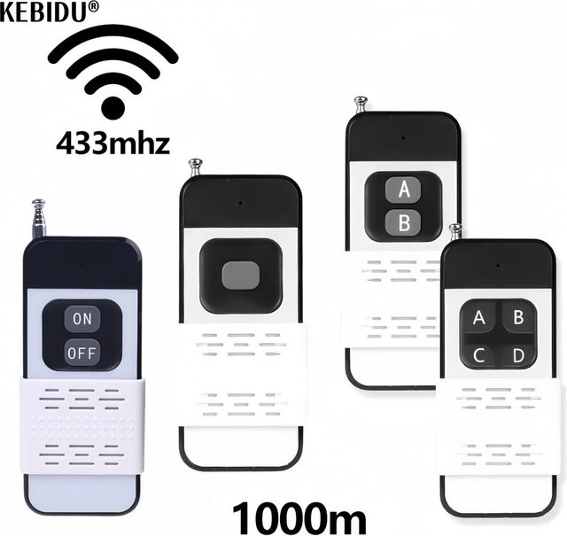 Kebidu Drahtlose Lichtschalter Fernbedienung 433 MHz mit 1000 m Reichweite, 12 V Relais Empfänger Modul für elektronische Schlösser und Tore, Schwarz - Bild 1