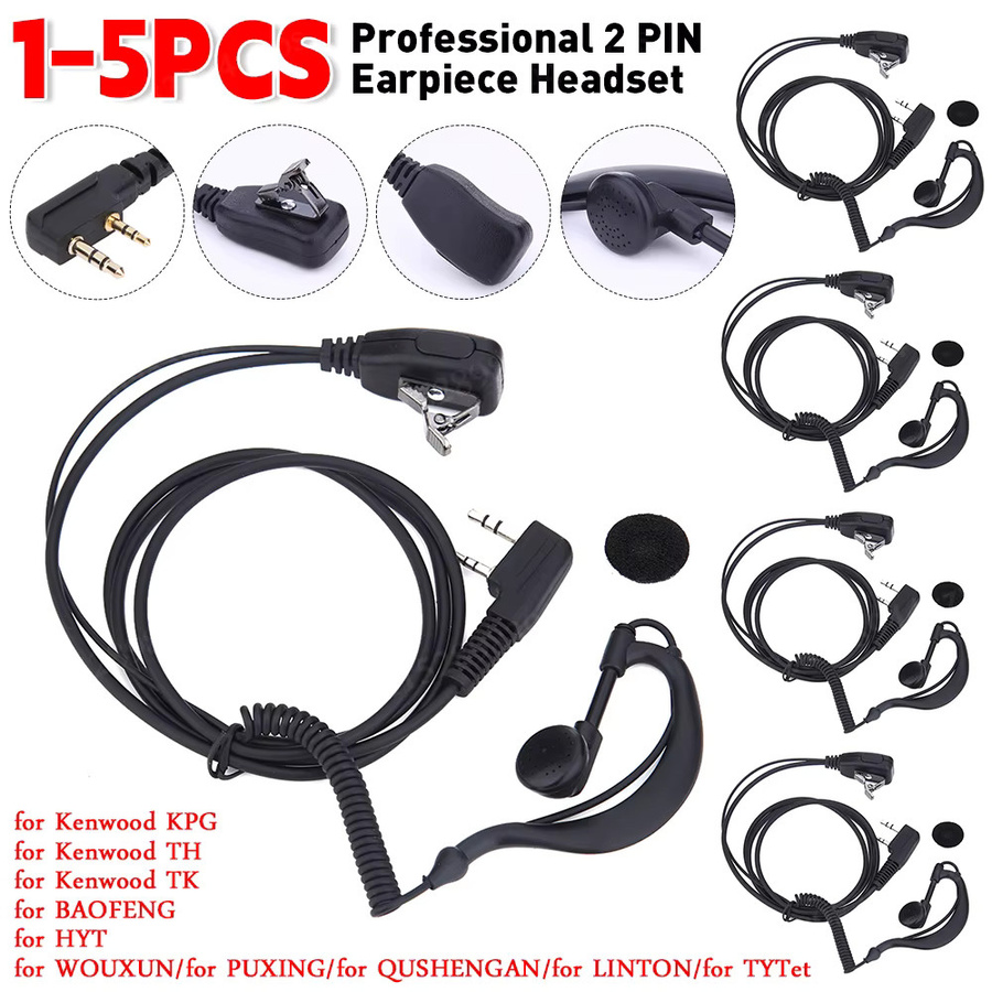 Baofeng 2 Pin Walkie Talkie Headset mit PTT Mikrofon und In-Ear Kopfhörer in Schwarz - Bild 2