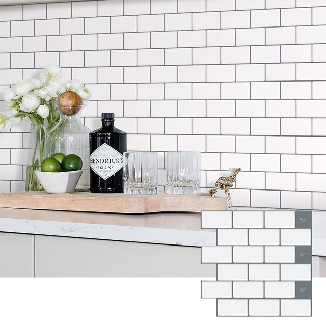 3er Set wasserfeste Vinyl-Wandfliesen von Vividtiles in Weiß zum Aufkleben für deinen Backsplash - Bild 1