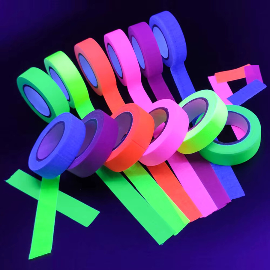 5 Stück selbstklebendes UV-Glüh-Baumwollband in Multicolour als fluoreszierendes Neon-Gaffer zur Sicherheit und Dekoration für Bühne, Party und Heimdekoration - Bild 3