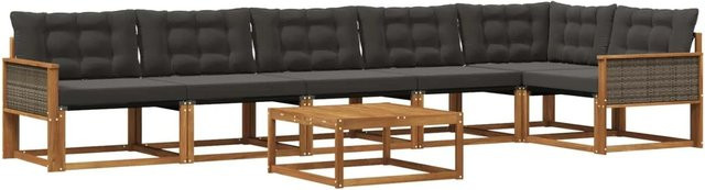 vidaXL Outdoor-Sofagarnitur L-Form aus massivem Akazienholz mit 7 Textilene-Kissen in Schwarz und Natur - Bild 1