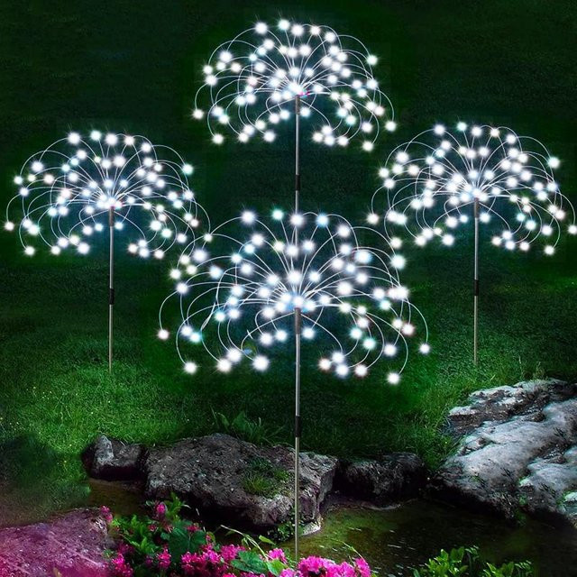 Lanzhong Solar LED Feuerwerk Lichter für den Außenbereich, Wasserdichte 80 LED Rasenlampe in Weiß - Bild 1
