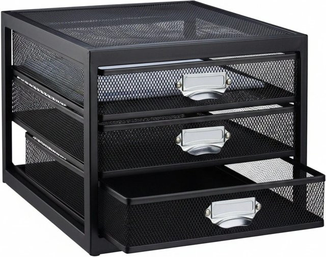 Relaxdays Schubladenbox A4 aus Stahl mit 3 Fächern in Schwarz, B/T/H: 23 x 27,5 x 35 cm - Bild 1