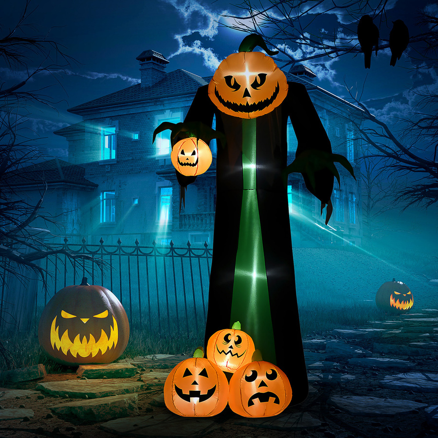 HOMCOM Aufblasbarer Kürbisgeist Halloween Horror Deko mit LED Beleuchtung, Wasserdichte Luftfigur aus Polyester in Orange und Multicolour, 240 cm Höhe - Bild 2