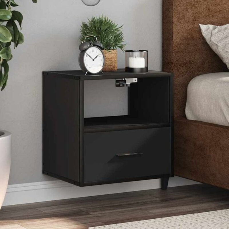 Vidaxl Wand-Nachttische 2er-Set Modern Schwarz aus Holzwerkstoff und Metall B/T/H: 40 x 31 x 39,5 cm - Bild 1