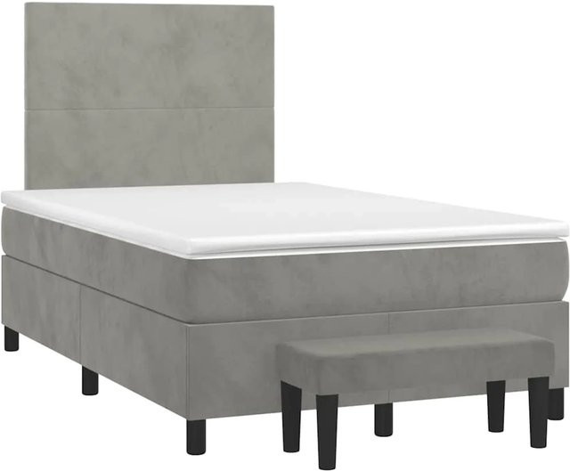 vidaXL Boxspringbett mit Matratze Hybrid-Design in Hellgrau und Weiß, Samt, B/T: 120 x 200 cm - Bild 1