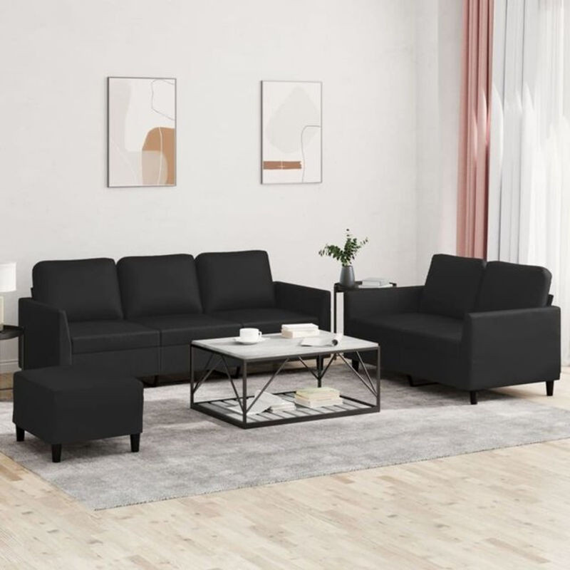 Vidaxl 3-tlg. Sofagarnitur Modern mit Kissen in Schwarz aus Kunstleder - Bild 1