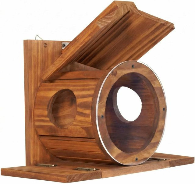 Holz Eichhörnchenfutterhaus mit rundem Futterloch und Montagebasis für den Garten - Bild 1