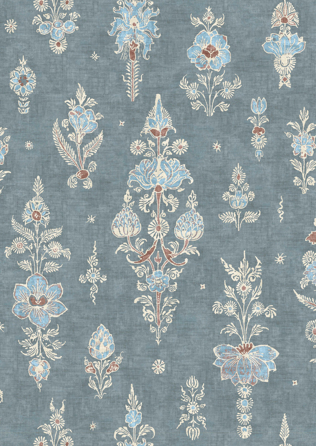 Lewis & Wood Tapete Citadel Blue Almond in Blau mit floralem Vintage-Design und botanischem Muster, Breite: 134 cm - Bild 1