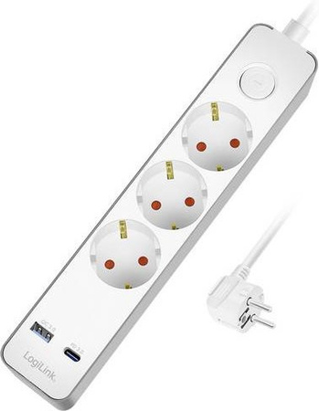 LogiLink LPS287U Steckdosenleiste mit Schalter und USB-C sowie USB-A Anschlüssen in Weiß