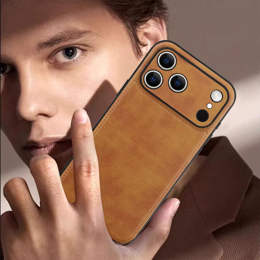 SZMUGUA Vintage PU-Leder Handyhülle für iPhone, Stoßfeste Business-Rückabdeckung in Braun - Bild 3