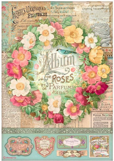 Stamperia Motiv-Strohseide Album of Roses in Multicolor, Format A4 - Bild 1
