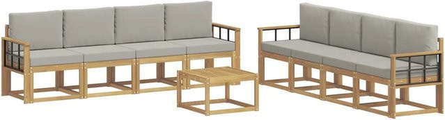 vidaXL Outdoor-Sofagarnitur 9-teilig aus Akazienholz in Weiß, Grau und Braun mit Sitzkissen und Rückenpolstern, B/T/H: 59 x 59 x 37 cm - Bild 1