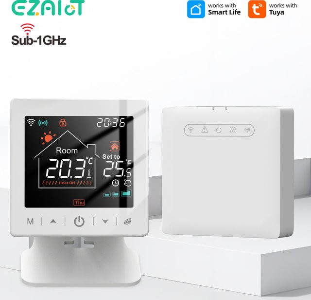 EZAIOT Smart Home Wifi Thermostat Tuya RF Wireless für Gasheizung, programmierbar mit App-Steuerung und Alexa/Google Integration, Weiß - Bild 1