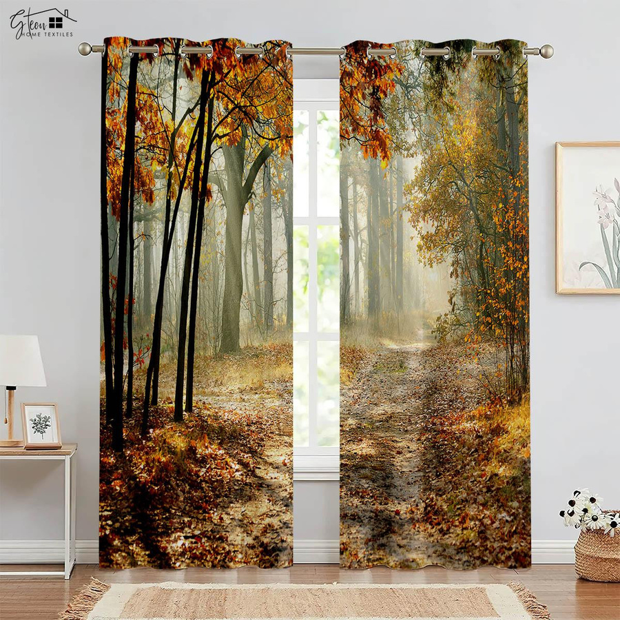 Yiran Furniture Vorhänge Natur Wald Landschaft in Grün, 2er-Set, B/H: 100 x 220 cm - Bild 2