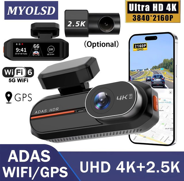 MYOLSD ADAS Dashcam in 4K UHD mit WLAN, GPS und 24H Parkmodus, Schwarz - Bild 1