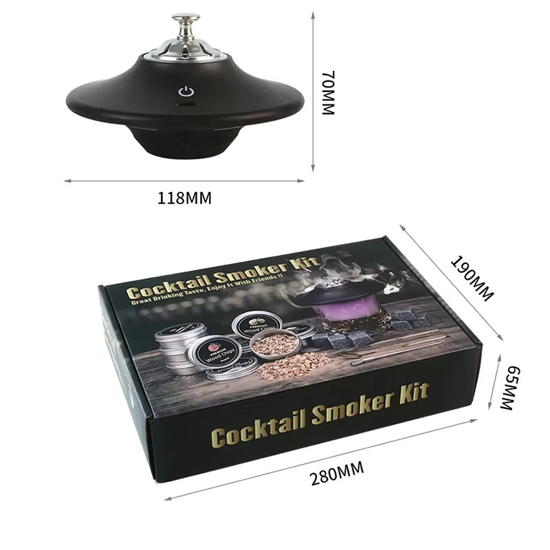 FLYMUYU Elektrisches Whiskey-Räucher-Set in Schwarz mit 8 Holzspänen, Eissteinen und Zubehör für Bourbon Whiskey - Bild 4