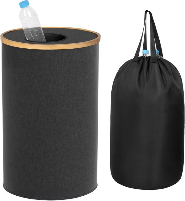 Relaxdays Pfandflaschen Sammelbehälter aus Baumwolle und Bambus in Schwarz, B: 75 cm, T: 40 cm - Bild 1