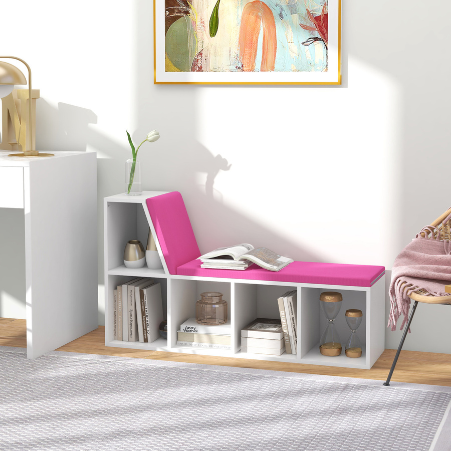 HOMCOM 2-in-1 Bücherregal mit Sitzbank und 5 Aufbewahrungsfächern inklusive 2 Kissen, Weiß/Rosa, B/T/H: 108 x 30 x 60 cm, Aosom - Bild 2