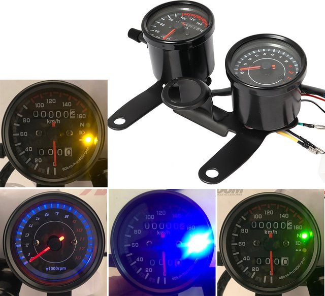 JNYD 2-in-1 Motorrad-Kilometerzähler mit LED-Tachometer und Drehzahlmesser in Schwarz für Cafe Racer - Bild 1