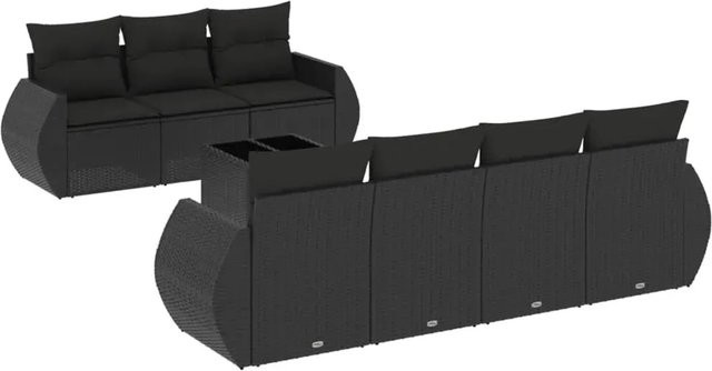 vidaXL 8-teilige Garten-Sofagarnitur aus Polyrattan in Schwarz mit Tisch und Kissen - Bild 1