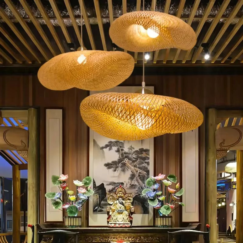 JOYINLED Vintage Pendelleuchte aus Bambus und Rattan in Braun mit warmweißem LED-Licht für Wohnzimmer und Küche - Bild 2