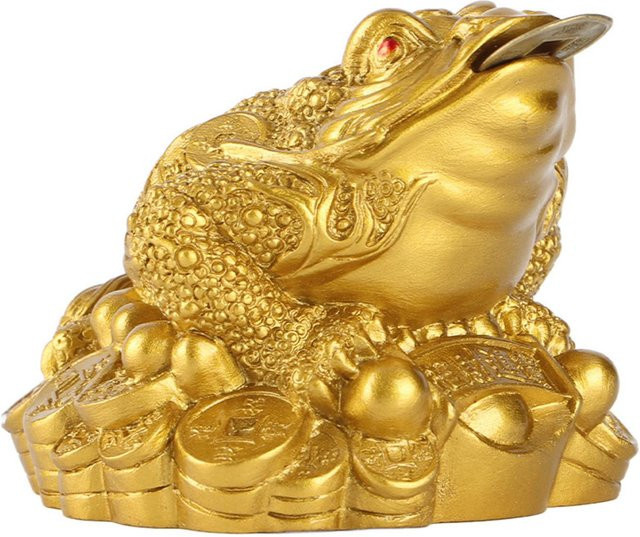 Yiran Furniture Feng Shui Glücksfrosch in Gold als Tischdekoration für Zuhause und Büro - Bild 1